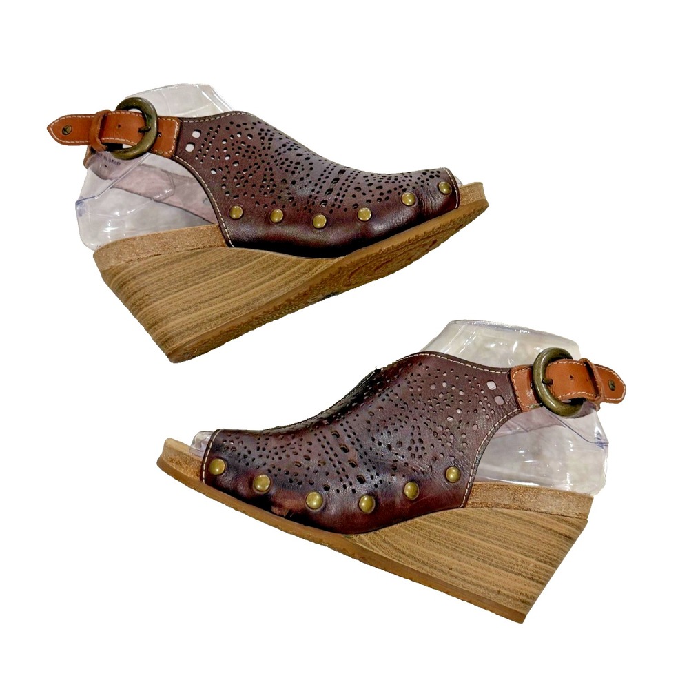 Pikolinos Brown Leather Sling-Back Peep Toe Wedge Comfort Sandals EU 37 US 6.5/7